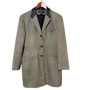 Vtg Lauren Ralph Lauren Wool Herringbone Blazer Coat With Black Leather Collar M